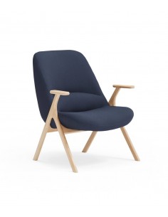 BUTACA BAJA TEULAT DINS, TEJIDO AZUL OSCURO y MADERA.