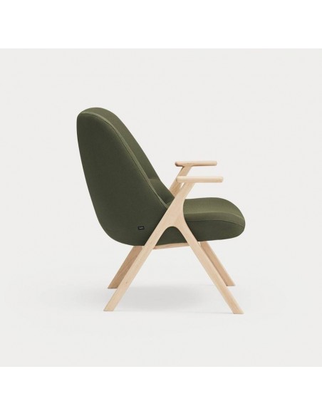 BUTACA BAJA TEULAT DINS, TEJIDO VERDE OSCURO y MADERA.