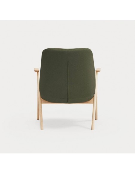 BUTACA BAJA TEULAT DINS, TEJIDO VERDE OSCURO y MADERA.