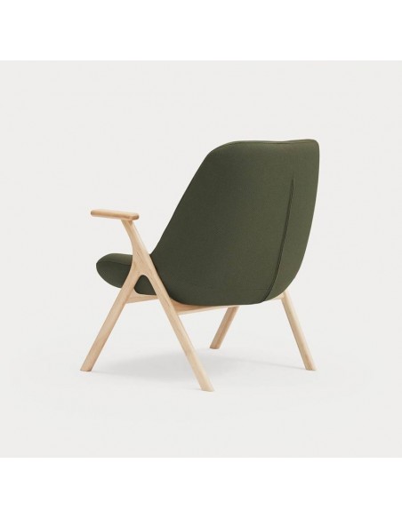 BUTACA BAJA TEULAT DINS, TEJIDO VERDE OSCURO y MADERA.