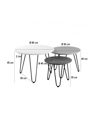 CONJUNTO DE 3 MESAS MULTICOLOR FABIO, BRANCO,...