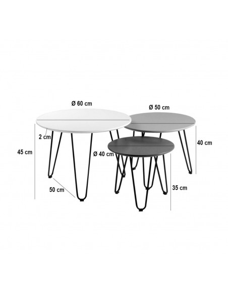 SET DE 3 MESAS MULTICOLOR FABIO, BLANCO, AZUL Y GRIS.