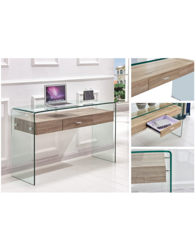Consola MARLYN 120x40, vidro curvo e gaveta em...