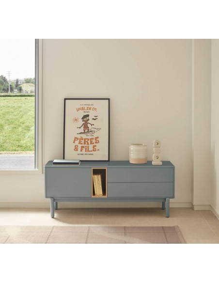 Móvel de TV TEULAT CORVO 140x40, MDF lacado CINZA PÉROLA