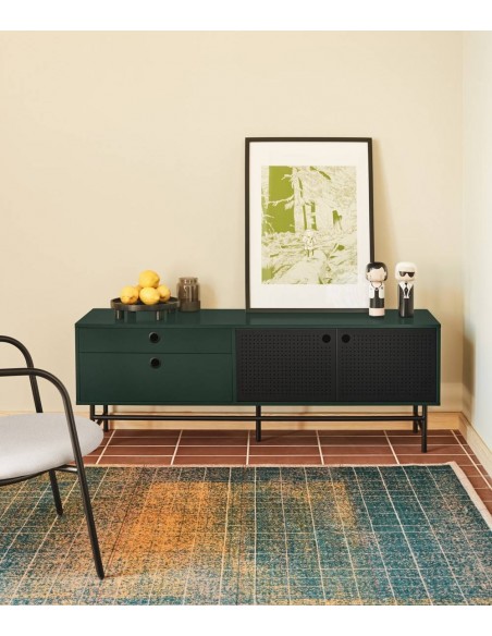 TEULAT MUEBLE TV PUNTO 140x40, DM lacado verde y metal negro