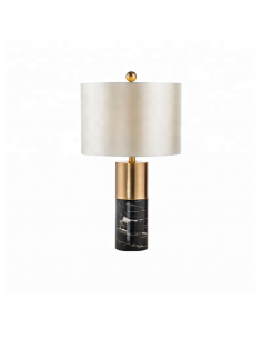 Lámpara sobremesa MARISA, mármol negro, pantalla blanca.