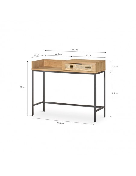 Consola de hall YOSI 100x35, madeira natural e metal.