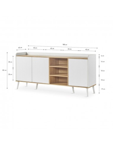 Aparador DOVER 180 x 45, melamina branco e...
