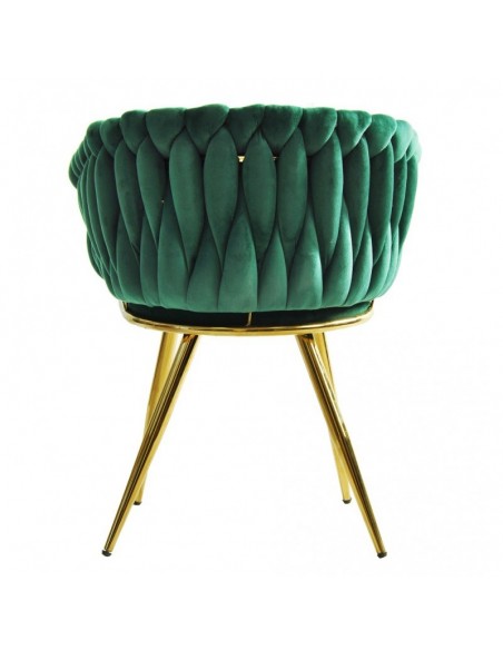 Silla con brazos GIO, metal cromado dorado, tapizado velvet verde oscuro