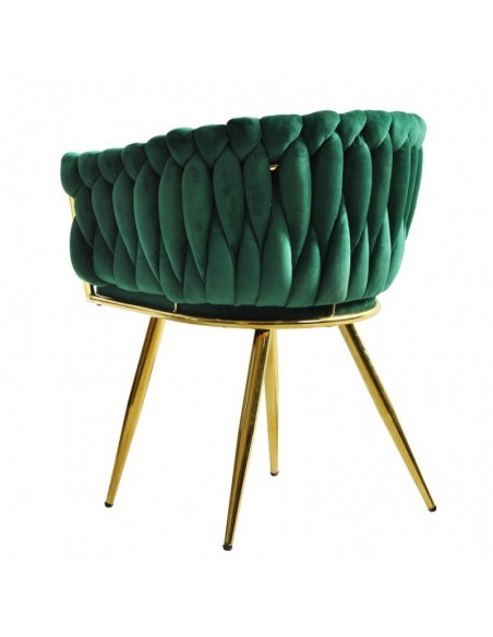 Silla con brazos GIO, metal cromado dorado, tapizado velvet verde oscuro