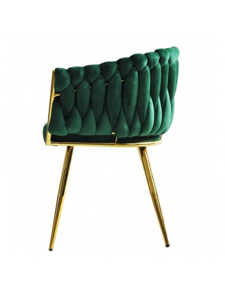 Silla con brazos GIO, metal cromado dorado, tapizado velvet verde oscuro