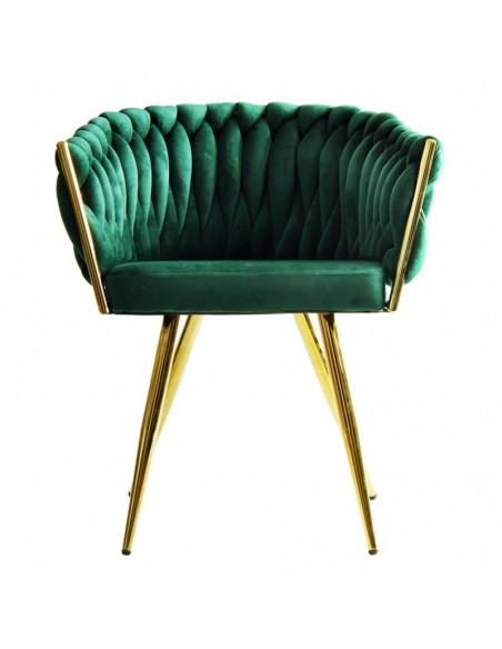 Silla con brazos GIO, metal cromado dorado, tapizado velvet verde oscuro