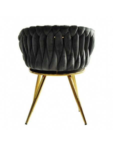 Cadeira GIO com braços, metal cromado dourado, estofamento em veludo cinza escuro