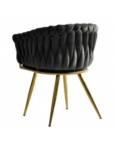 Cadeira GIO com braços, metal cromado dourado, estofamento em veludo cinza escuro