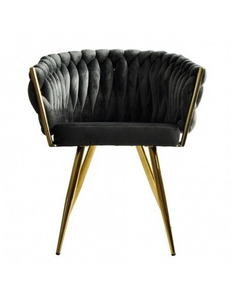 Silla con brazos GIO, metal cromado dorado, tapizado velvet gris oscuro