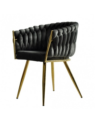 Silla con brazos GIO, metal cromado dorado, tapizado velvet gris oscuro