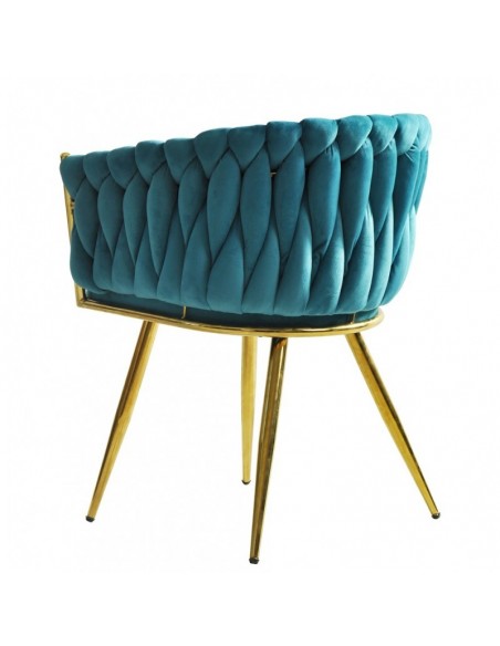 Silla con brazos GIO, metal cromado dorado, tapizado velvet turquesa