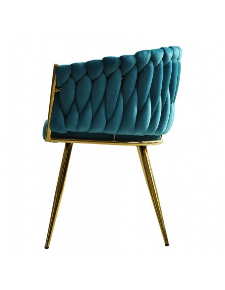 Silla con brazos GIO, metal cromado dorado, tapizado velvet turquesa