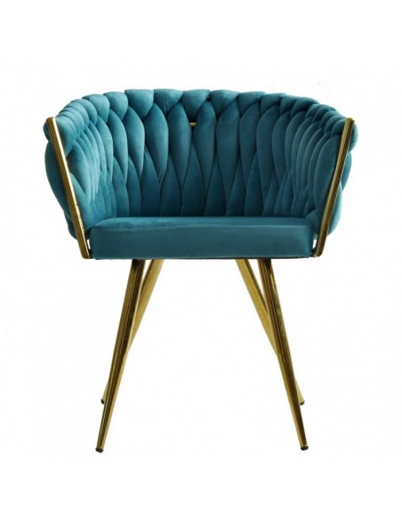 Silla con brazos GIO, metal cromado dorado, tapizado velvet turquesa
