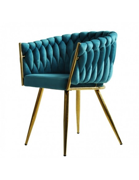 Silla con brazos GIO, metal cromado dorado, tapizado velvet turquesa