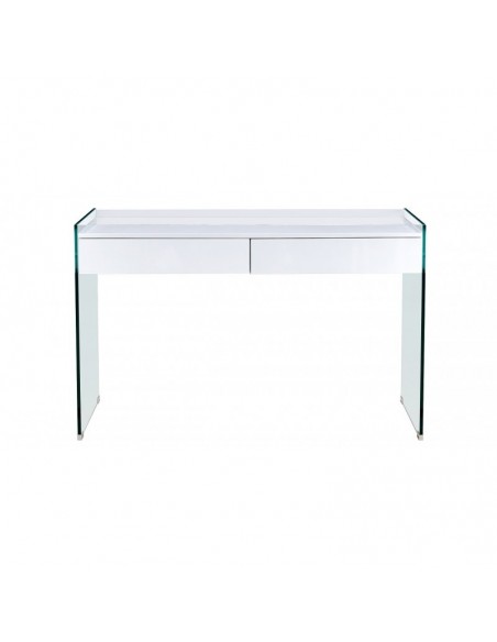 Mesa de escritorio GESLI 120x60, cristal, Cajonera lacada en blanco alto brillo.