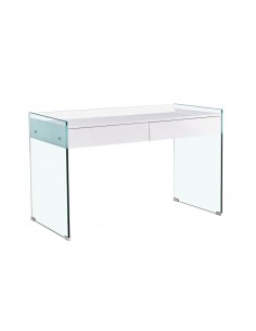 Mesa GESLI 120x60, vidro, bloco de gavetas lacado branco...