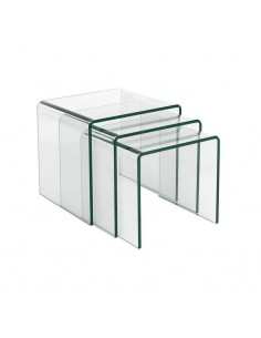 Juego de 3 mesas nido en cristal templado transparente.