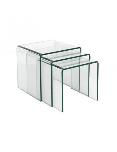 Juego de 3 mesas nido en cristal templado transparente.