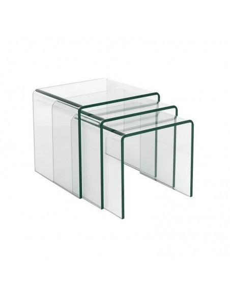 Juego de 3 mesas nido en cristal templado transparente.