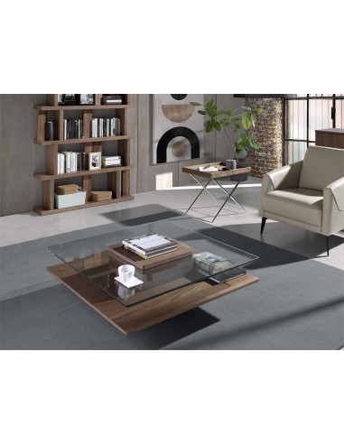 MESA DE CENTRO QUADRADA MIKO 100, VIDRO, COR NOZ