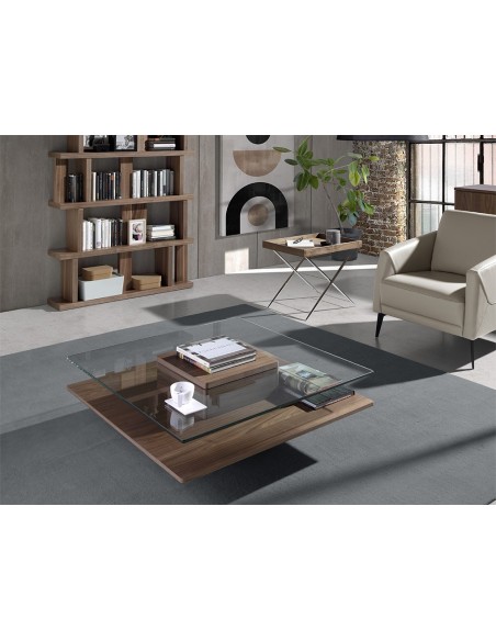 MESA DE CENTRO QUADRADA MIKO 100, VIDRO, COR NOZ