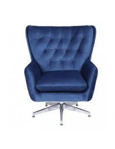 Poltrona giratória KODY em veludo azul e pernas cromadas. 2