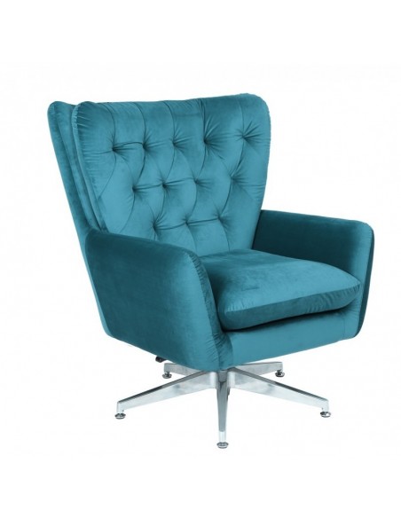 copy of Poltrona giratória KODY em veludo turquesa e pernas cromadas.