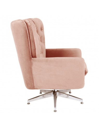 Poltrona giratória KODY em veludo rosa e pernas...