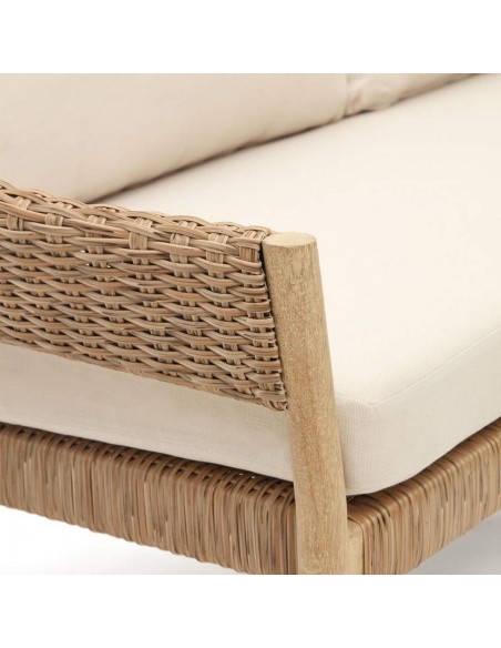 Set exterior Pola apilable sofá 2 plazas y 2 butacas madera eucalipto y ratán sintético