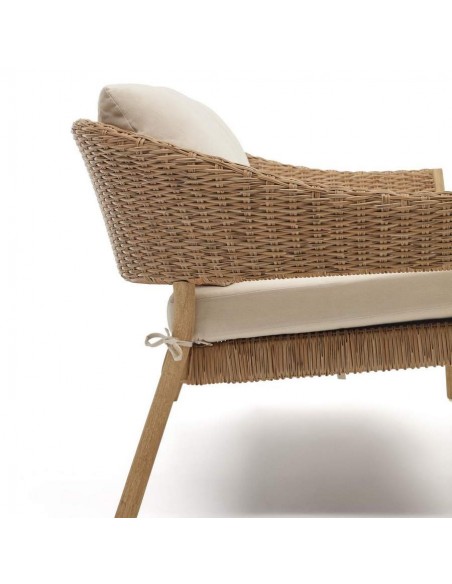 Set exterior Pola apilable sofá 2 plazas y 2 butacas madera eucalipto y ratán sintético