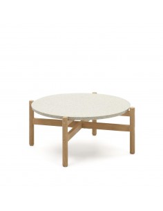 Mesa exterior de centro Pola 84, cemento y madera eucalipto