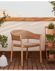 Silla apilable exterior Pola madera eucalipto y ratán... 2