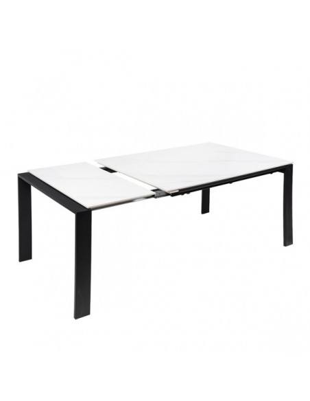 Mesa extensível JANET 140 (190-240) x 90. Porcelânico branco e base metálica