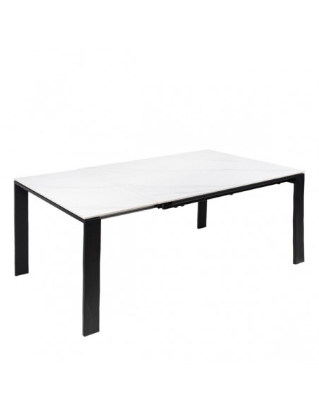 Mesa extensível JANET 140 (190-240) x 90. Porcelânico branco e base metálica