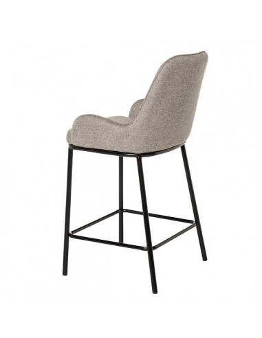 Banqueta baixa MILTON, tecido taupe e metal preto.