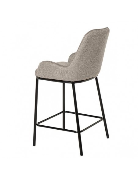 Banqueta baixa MILTON, tecido taupe e metal preto.