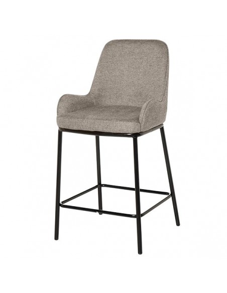 Banqueta baixa MILTON, tecido taupe e metal preto.