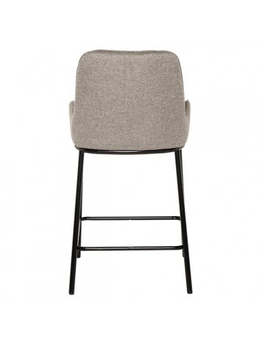 Banqueta baixa MILTON, tecido taupe e metal preto.