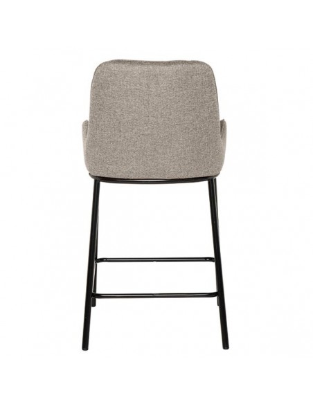 Banqueta baixa MILTON, tecido taupe e metal preto.