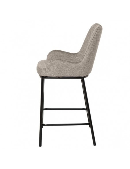 Banqueta baixa MILTON, tecido taupe e metal preto.