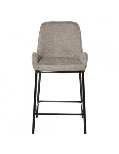 Banqueta baixa MILTON, tecido taupe e metal preto.