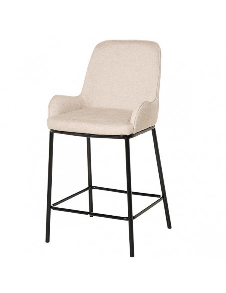 Taburete bajo MILTON 65, tejido beige y patas de metal