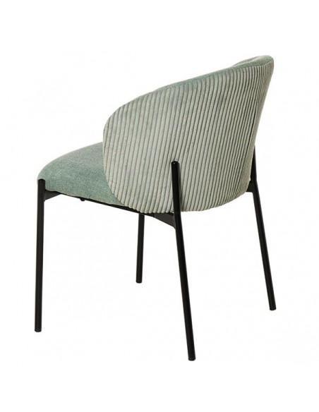 Cadeira de jantar FAINA em tecido menta, pernas em metal preto.