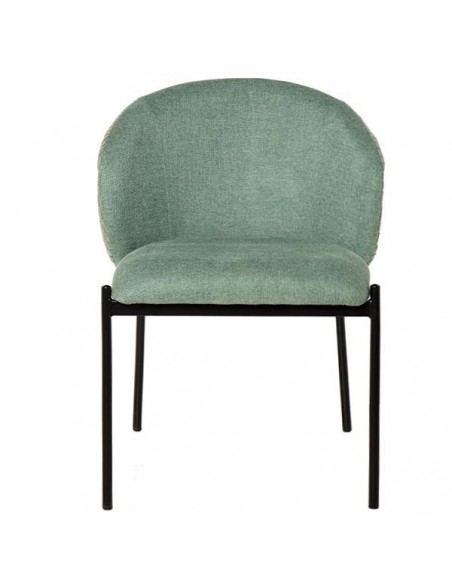 Cadeira de jantar FAINA em tecido menta, pernas em metal preto.